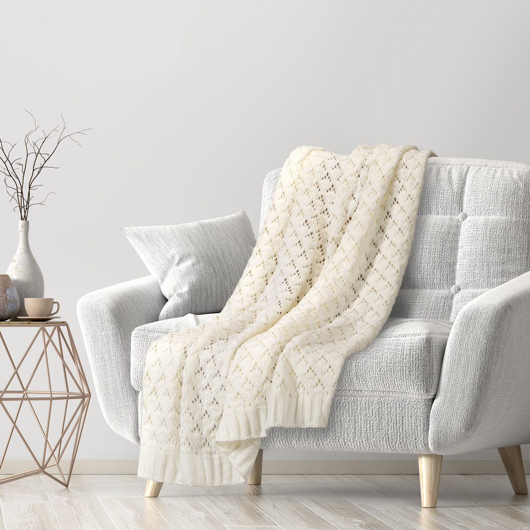 Couverture en tricot acrylique crème