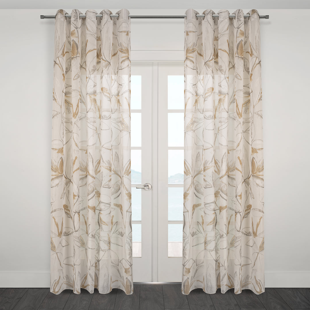 Athena  Printed Abstract  Floral Sheer Grommet Curtain 80"x 95"