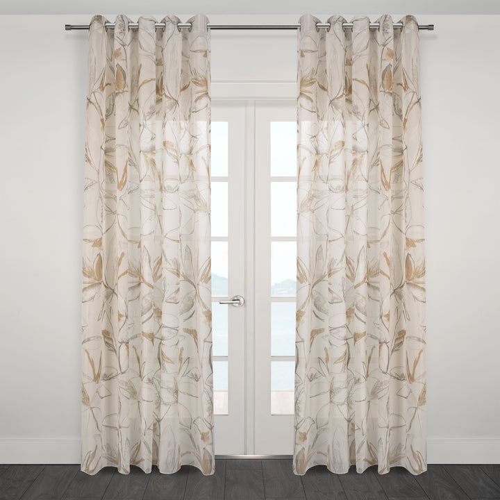Athena  Printed Abstract  Floral Sheer Grommet Curtain 80"x 95"