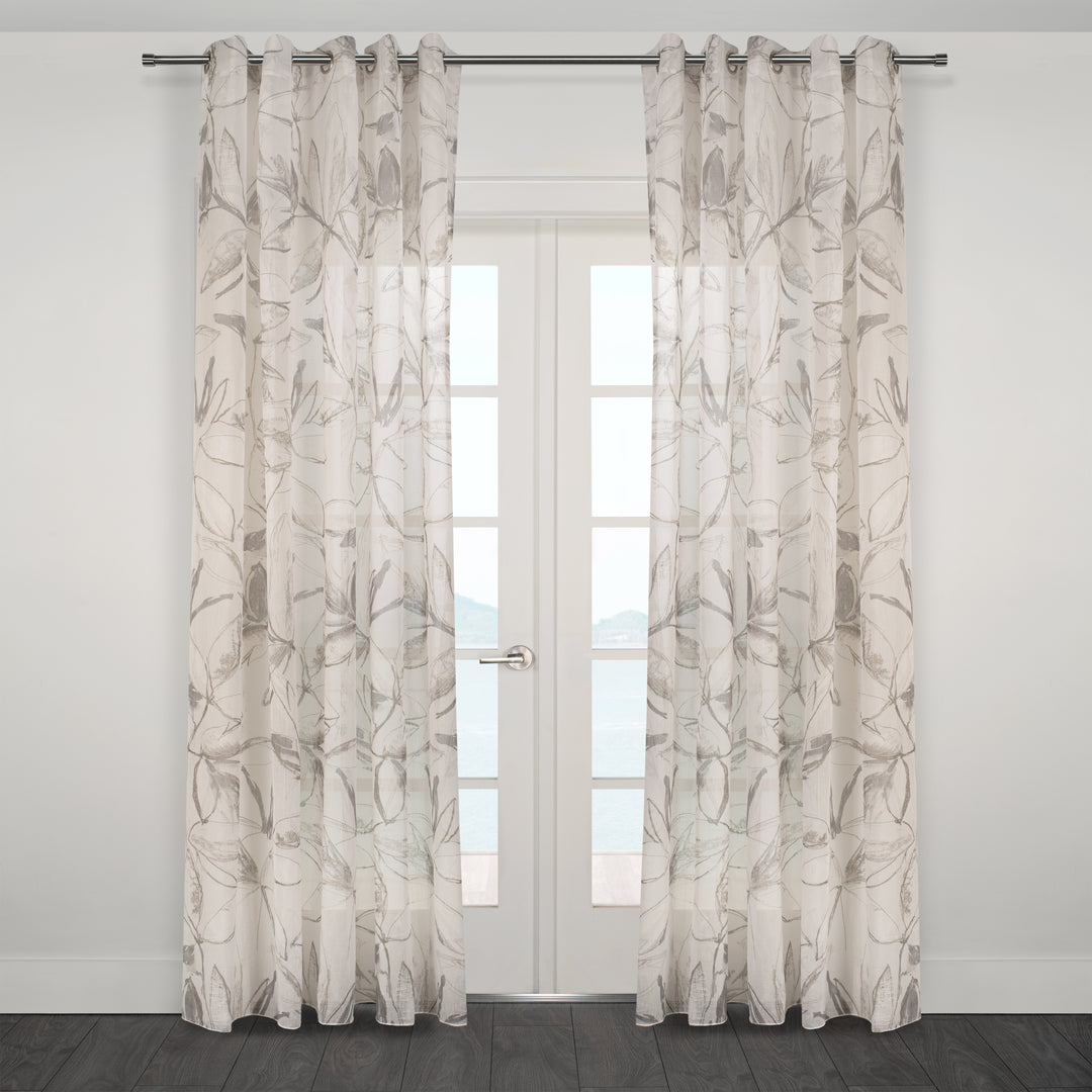 Athena  Printed Abstract  Floral Sheer Grommet Curtain 80"x 95"