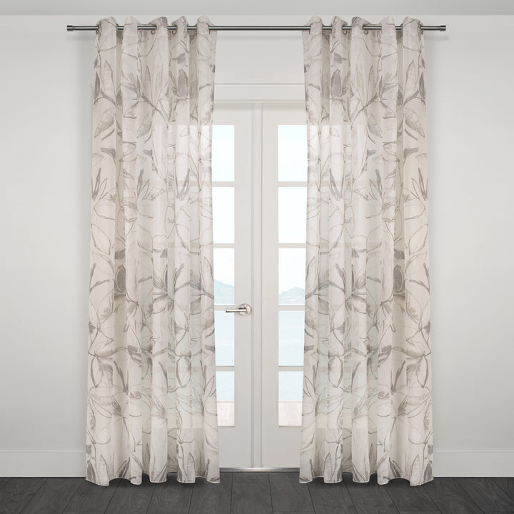 Athena  Printed Abstract  Floral Sheer Grommet Curtain 80"x 95"