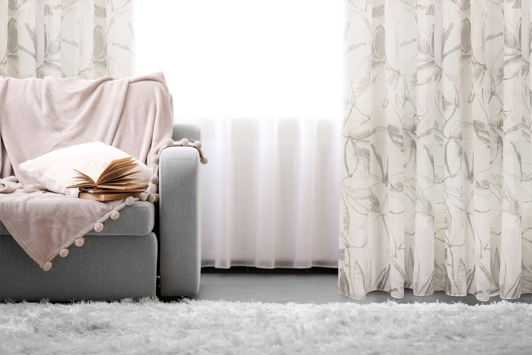 Athena  Printed Abstract  Floral Sheer Grommet Curtain 80"x 95"