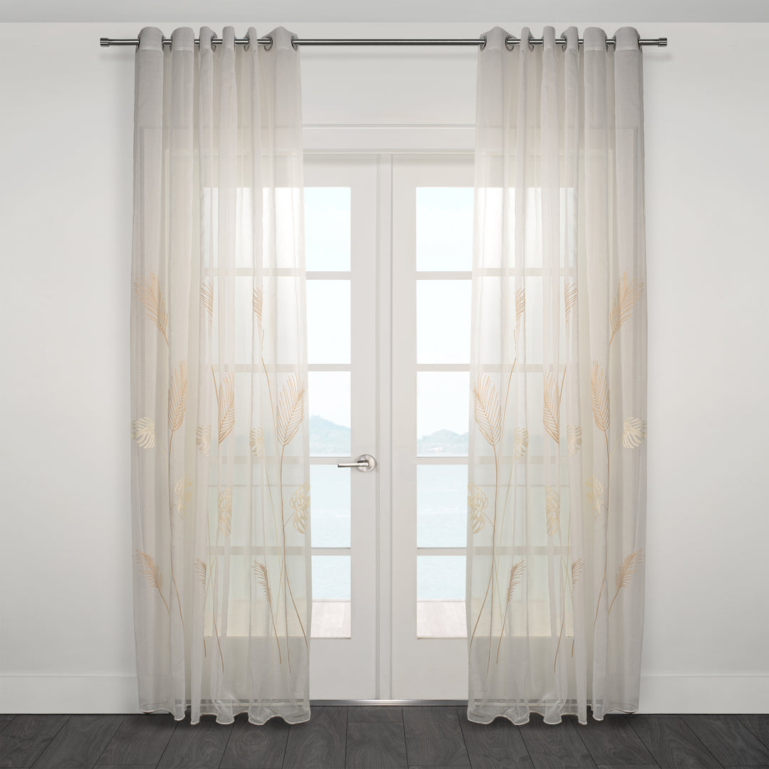 Atri Embroidered Tropical Leaf Grommet Curtain 80" x 95"