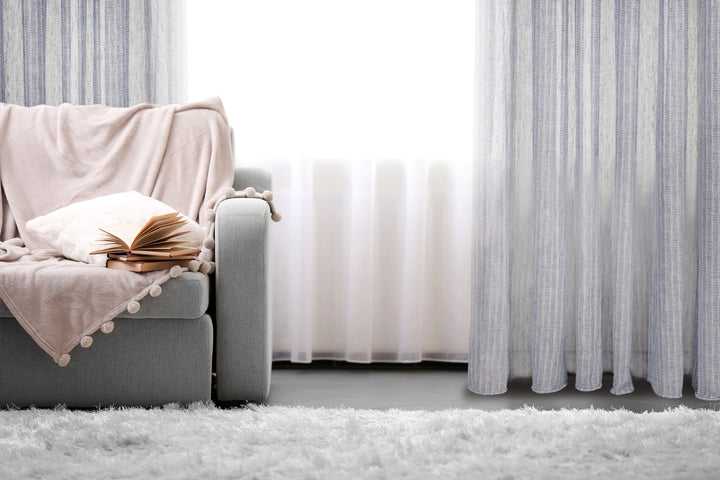 Jacquard rayé Marine transparent Nobile Avec Oeillets