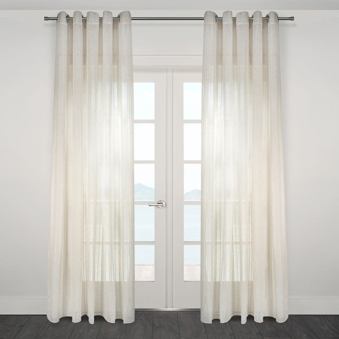 Rideau transparent en lin jacquard à rayures Prato 80" x 95"