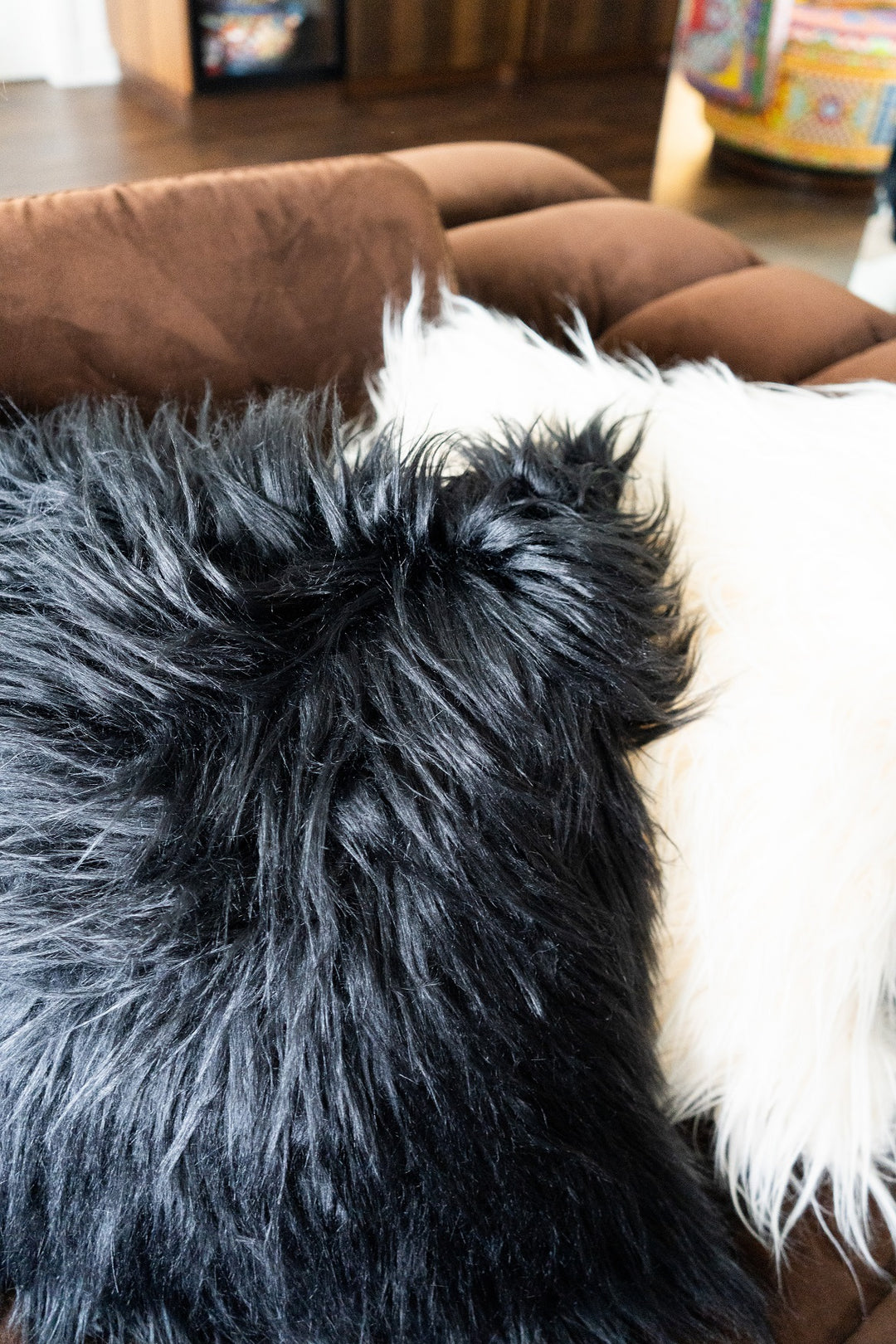 Black Faux Sheep fur pillows 20"x 20"