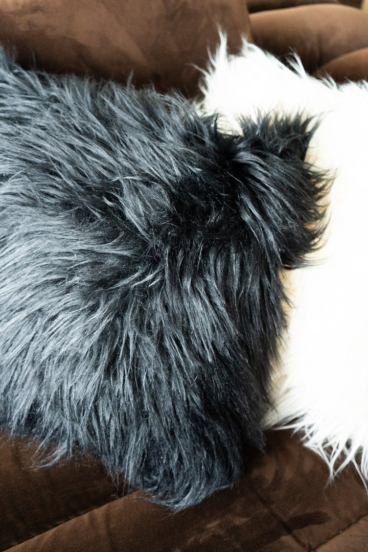 Black Faux Sheep fur pillows 20"x 20"