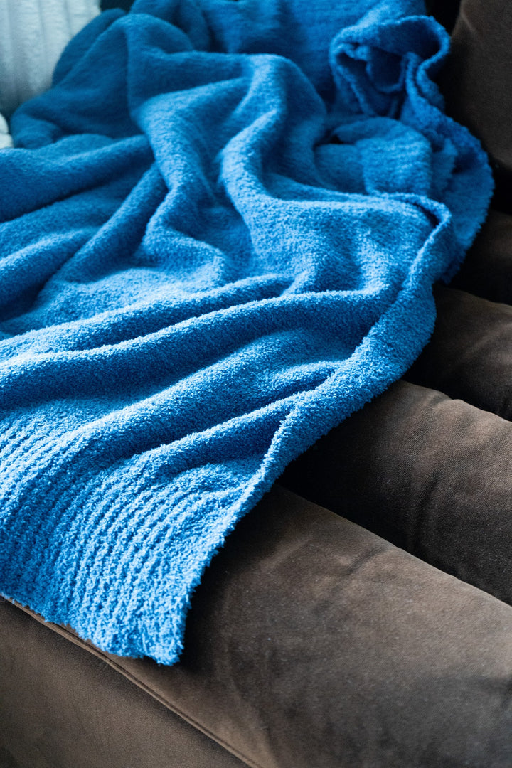 Plush Soft Blue Acrylic Throw Blanket 51"x 67"