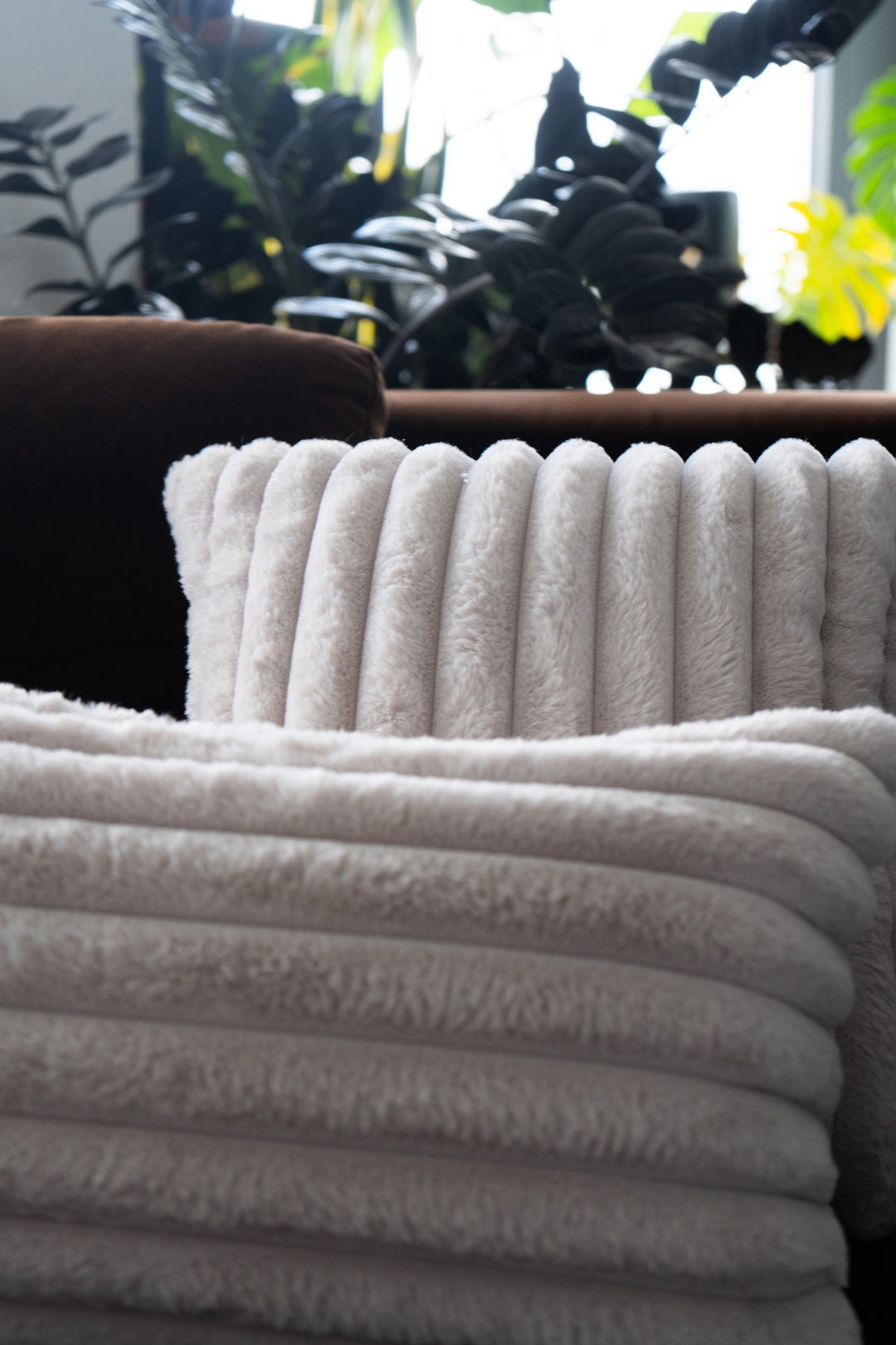 Faux Fur Taupe Textured Pillow