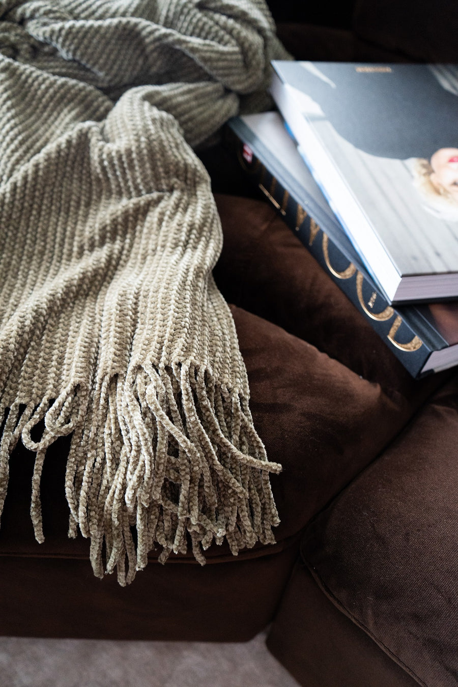 Ultra soft sage chenille throw blanket, 50 by 60 inches