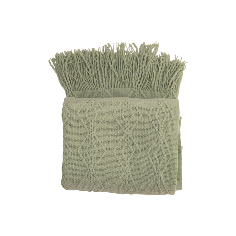 Textured sage throw blanket with fringe