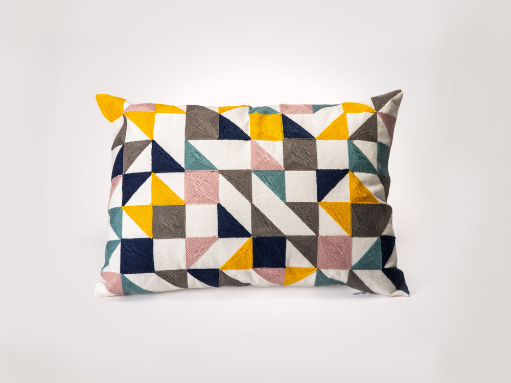 Embroidered multicoloured lumbar pillow