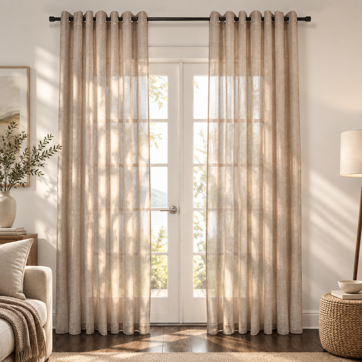 Rideau jacquard horizontal transparent en lin Roma 108" x 95"