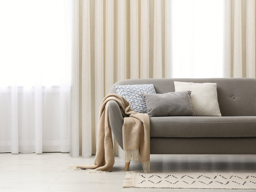 Pienza linen wide semi sheer curtain, styled at a window
