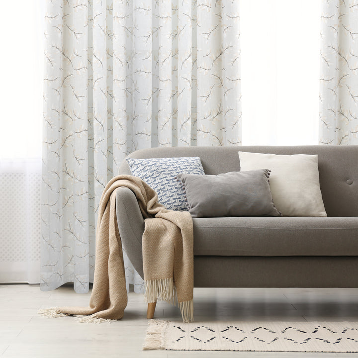 Vienne multi printed floral design curtain, styled at a window