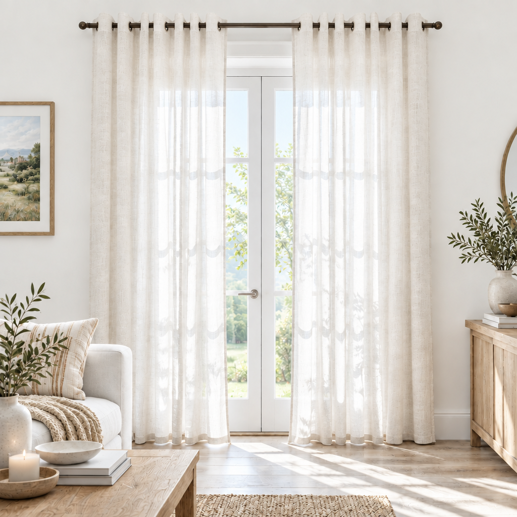Vigo Greige Sheer Jacquard Design Curtain 108"x95"