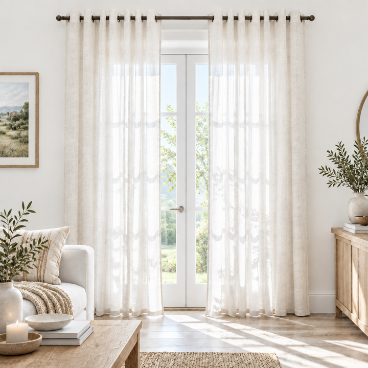 Vigo Greige Sheer Jacquard Design Curtain 108"x95"